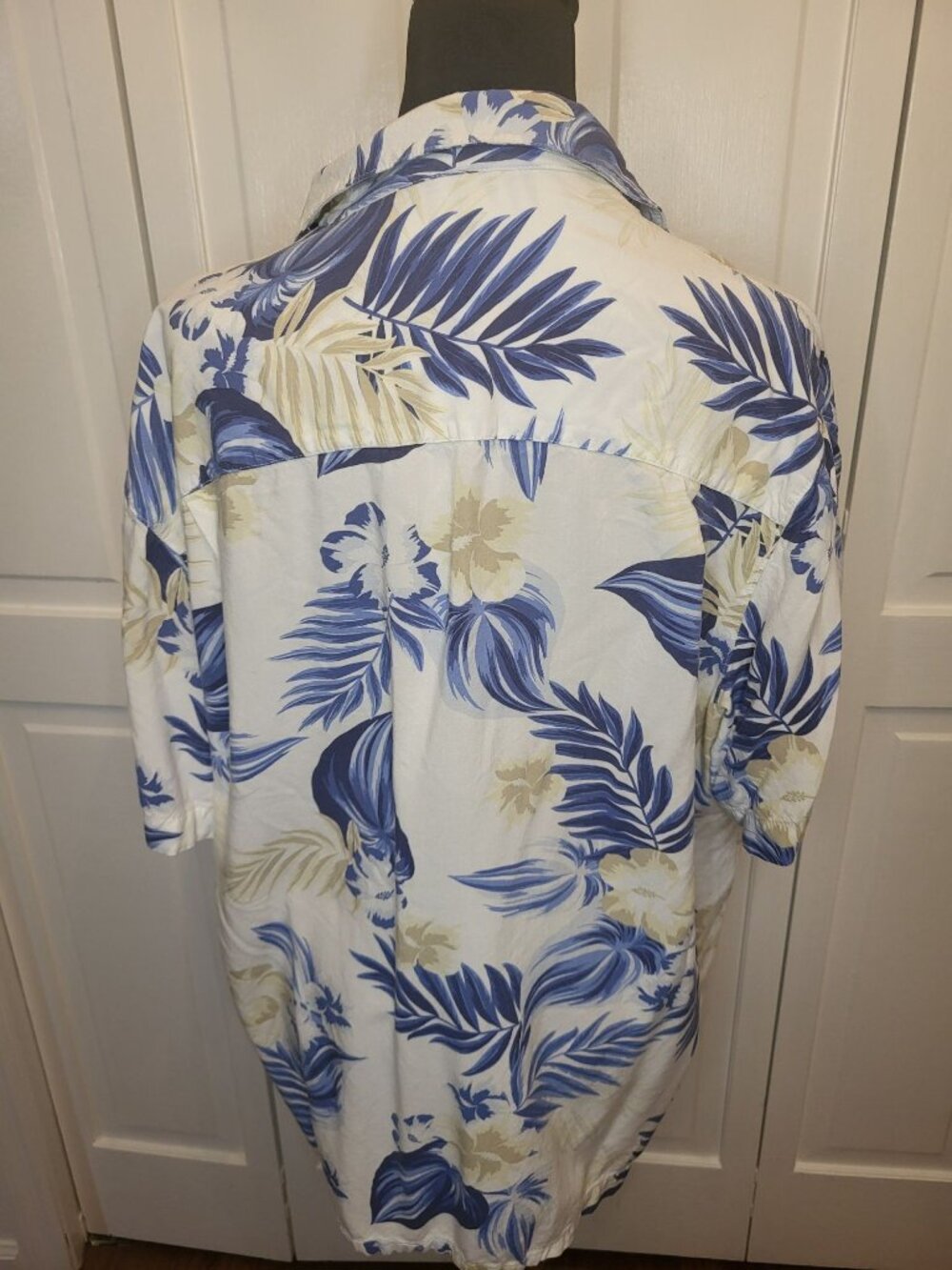 George Vintage 90s Men's Blue White Hawaiian Button Up L Cruise Luau Vacation - Picture 6 of 7